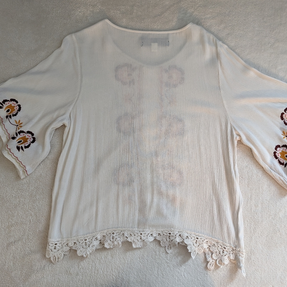 Francesca's Collections- Blue Rain Women's Ivory and Orange Boho Blouse,… - Picture 5 of 8